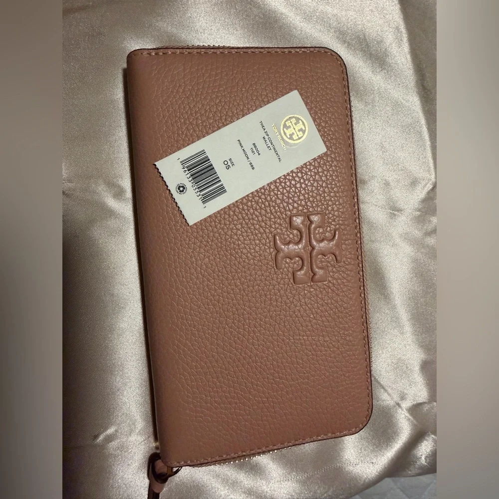 NWT Tory Burch Rose Pink Moon Thea Zip Continental Wallet with Card Holder - Picture 5 of 8